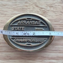 vintage arkansas state longbow championship belt buckle brass tone metal 1998