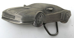 3D Ferrari Testerossa Silver Tone Belt Buckle Vintage 1988 USA 80s Miami Vice