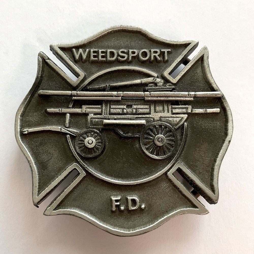 WEEDSPORT (NY) Fire Department Belt Buckle Pewter USA 🇺🇸 Vintage 1978