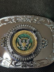 Silvertone Metal 4&Prime;x3&Prime; Buckle Features Coin Cut Kennedy Half Dollar (Back Side)