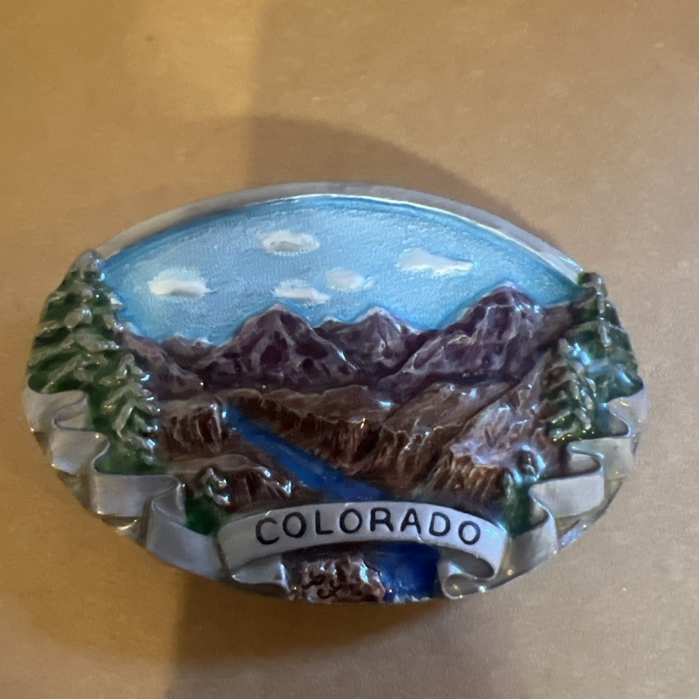 vintage COLORADO belt buckle MOUNTAINS western HEAVY PEWTER nature cowboy