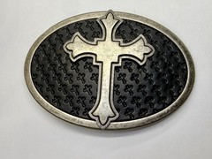 Centered Iron Cross Religious Gothic Punk Vibe Faux Leather on Metal Belt Buckle