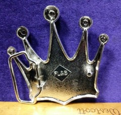 Great/Fun/Fashionable Belt Buckle Silvertone Rhinestone Crown King Queen Signed