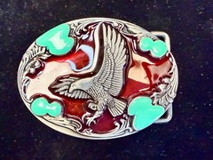 Flying Hunting Eagle Turquoise & Red Color Southwestern Style Belt Buckle