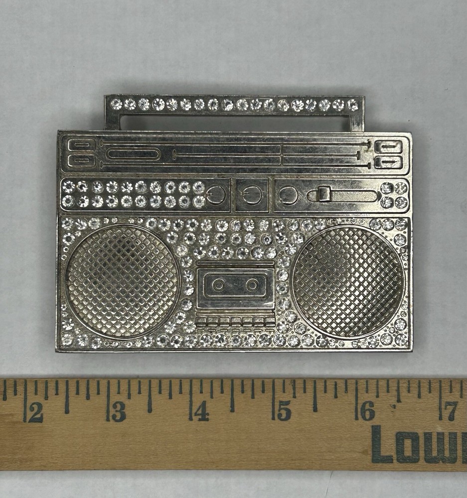 Cassette Tape Music Boom Box Rhinestones HIP HOP Rock Fashion Metal Belt Buckle