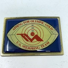 Vintage 1984 Los Angeles Olympics US Shooting Team Brass Belt Buckle Aiming Gold