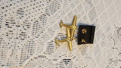 Air plane dangle drop gold tone earrings 1 3/8&Prime;