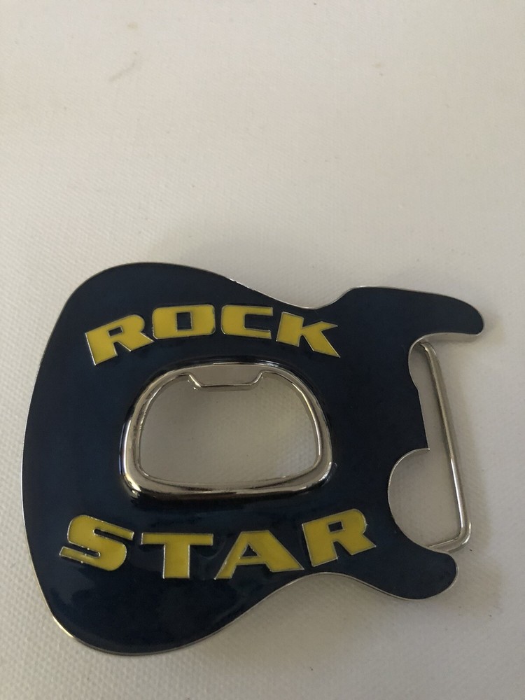 Blue Enamel Rock Music Star Guitar Belt Buckle With Beer Bottle Opener