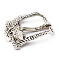 German silver skull belt buckle « Jolly Roger », Pin type Skeleton belt buckle