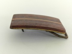 Vintage Ampersand Brass Mixed Woods Belt Buckle Kalamazoo Michigan 2.5&Prime;