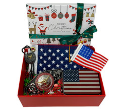 Western Belt Buckle Gift Set with Christmas Box – Veterans American Flag Holiday