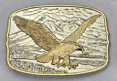 American Bald Eagle on Mountains Belt Buckle – Silver & Gold Plate 1982