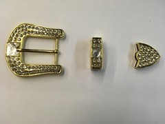 3 Piece Set Handmade Clear Crystal Studs Fancy Belt Buckle