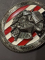 Belt Buckle American Flag Eagle Patriotic Silver Metal Red White & Blue
