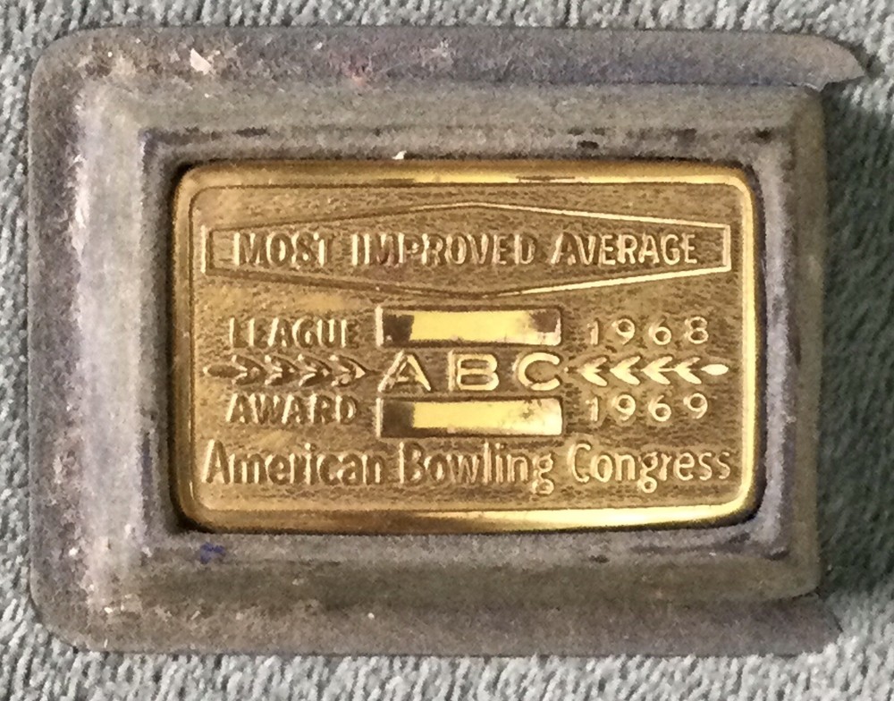 Vintage AMERICAN BOWLING CONGRESS 1968-69 Most Improved Award Brass Belt Buckle