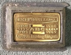 Vintage AMERICAN BOWLING CONGRESS 1968-69 Most Improved Award Brass Belt Buckle