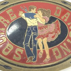 VINTAGE ADM SQUARE DANCING BELT BUCKLE RED ENAMEL Western