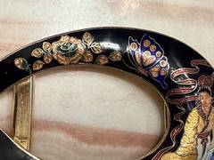 Cloisonne Enamel Buckle Asian Woman Butterfly Floral Goldtone