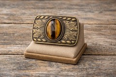 Tiger Eye Belt Buckle Antique Gold Western Cowboy Rodeo Cowgirl Statement Style