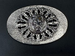 Lions Head Bust Raised Silver Tone See Through Vintage Oval Belt Buckle