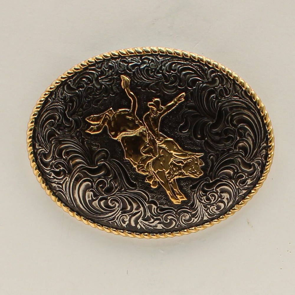 Crumine Bull Rider Motif Oval Antique Belt Buckle C02105