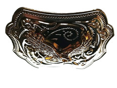 FLYING EAGLE Belt BUCKLE Gold on Silver Rectangular Metal Western/Biker/USA