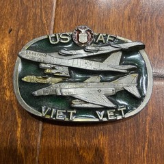 USA Vintage 1988 Vietnam Vet Air Force Veteran Belt Buckles (2) Gold Gray