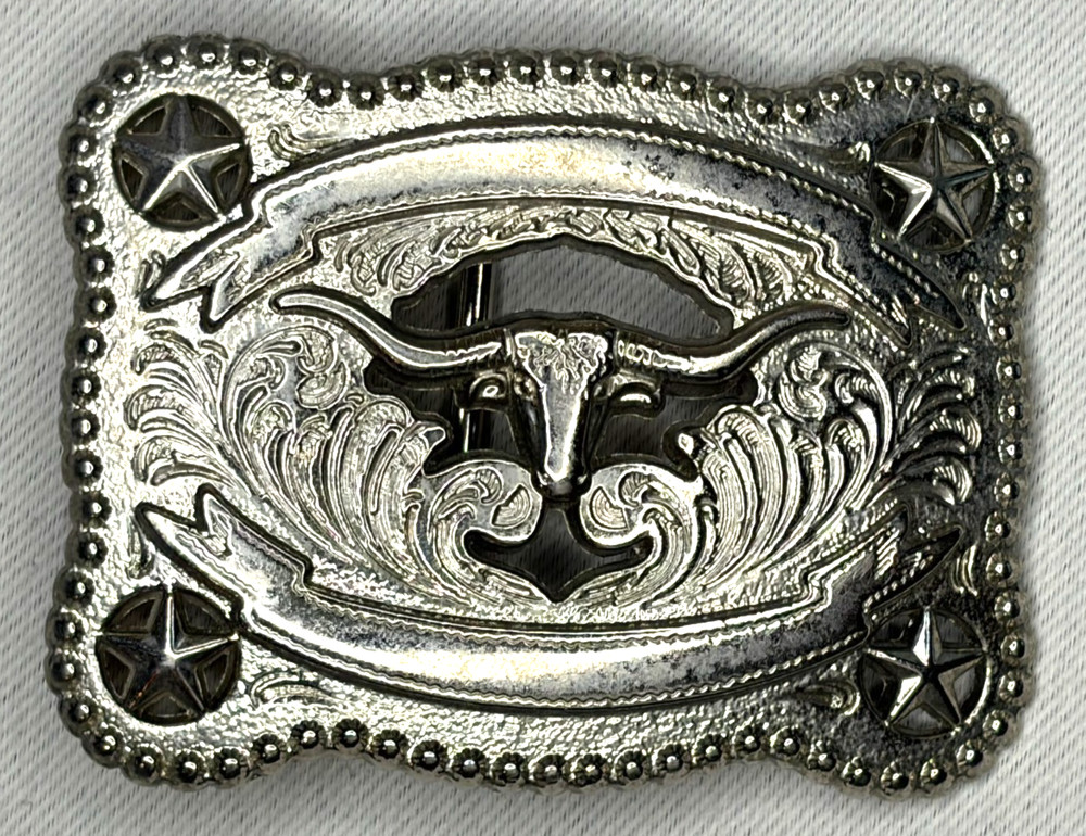 Vintage Looking Western Longhorn Belt Buckle 37580 Silver Tone No Makers Mark