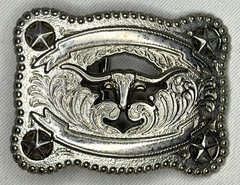 Vintage Looking Western Longhorn Belt Buckle 37580 Silver Tone No Makers Mark