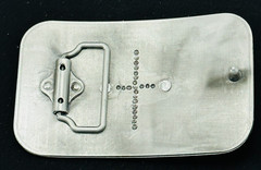 Belt Buckle Gold Tone Fleur De Lie Emblem on Silver Tone Rectangular