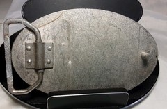 Belt Buckle Silver Tone Hart & Huntington Tattoo Co. Etched Wood Skull Wings