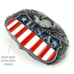 American Flag Eagle Belt Buckle Antique Silver Color Enamel Fits 1.5&Prime; Belts