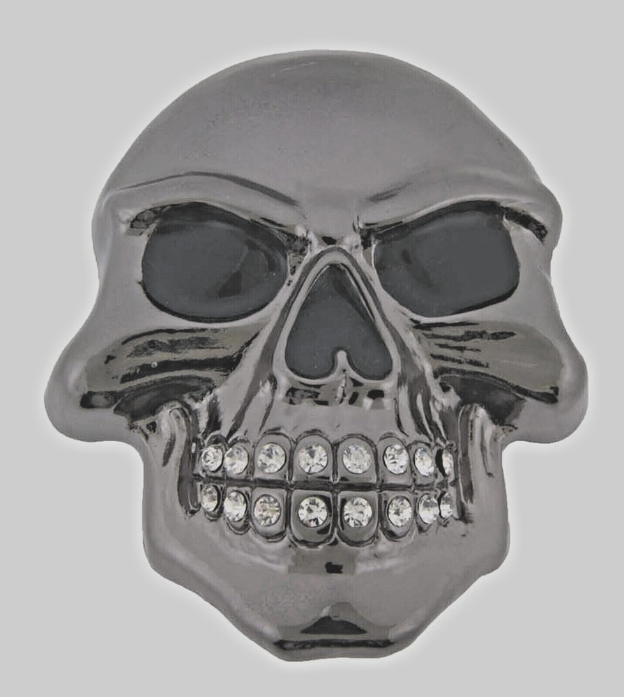 Skull Belt Buckle Men Skeleton Grillz Gunmetal Teeth Bling Rhinestones Halloween