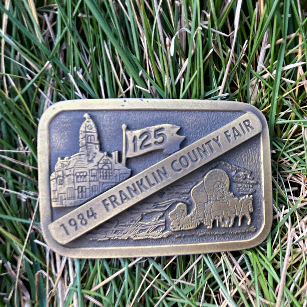 1984 Franklin County Fair 125th Anniversary Metal vintage Western Belt Buckle