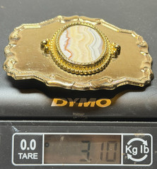 Vintage Western Belt Buckle Banded Agate Stone Gold Tone Cowboy Southwestern
