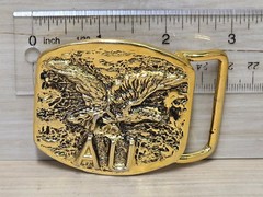 Vintage Bob Craven Belt Buckle Gold 2.75&Prime; War Eagle AU Bronze Handcrafted