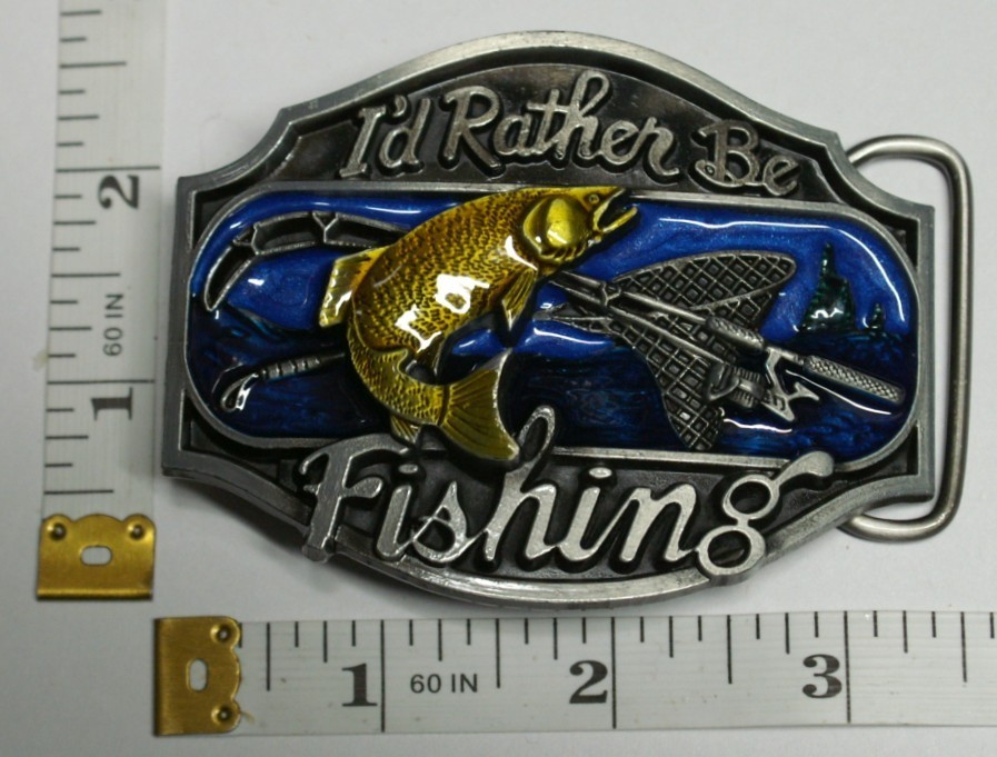 I&rsquo;d Rather Be Fishing Belt Buckle Fisherman Fish Fishing Pole Rod SN996