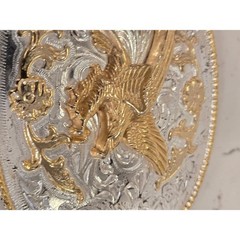Western Eagle Belt Buckle Two Tone Gold Silver Floral Scroll Rope Border Oval