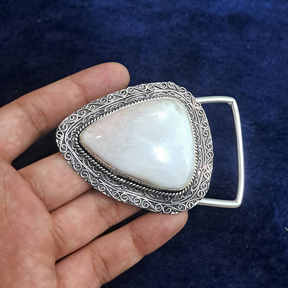 Scolecite Silver Plated Belt Buckle Handmade Natural Gemstone Western Boho Belt