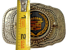 Vtg 1970s Western-Style Cadillac Crown Logo Automotive Belt Buckle Enamel Inlay