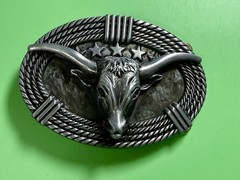 Texas Longhorn Cow Bull Head Steer Rope Border Rodeo Cowboy Belt Buckle