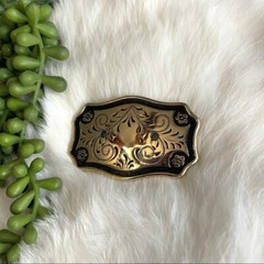 Belt Buckle Floral Gold & Black Rodeo Western Bull Rider Cowboy Cowgirl