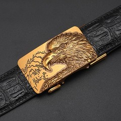 Men&rsquo;s Gold Tone Metal Animal Print Automatic Latch Belt Buckle 1.5in Rectangular