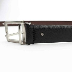 Mens Black Brown Reversible Leather Belt Silver Buckle Size 34-36
