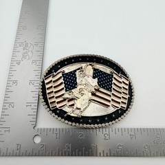 Bull Rider USA Rodeo Cowboy AMERICAN FLAG Silver Tone Belt Buckle
