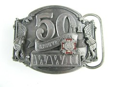 WWII 50th Anniversary Belt Buckle Siskiyou Enamel Pewter #910882 Military 1991