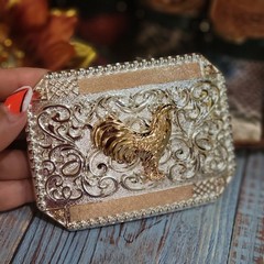 Rooster Cowboy Belt Buckle Western HebillaSilver & Rosetone 4×3.5 Inch