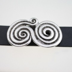 Spiral Belt Buckle in Antique Silver, Artisan Interchangeable Buckle