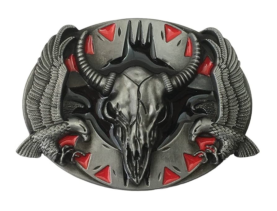 Bull Skull Belt Buckle Skeleton Skull with Horns Western Cowboy Mens