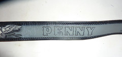 Woman&rsquo;s Black Tooled Leather Belt Eagles Western Name Penny Leather Belt S-30a